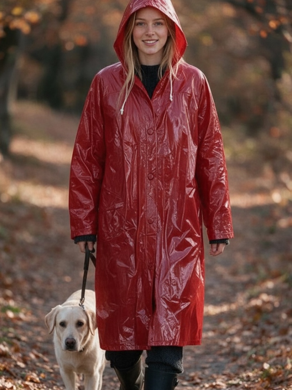 💐NWT💐 Vintage Vibrant Red High-Gloss PVC Hooded Raincoat - size S